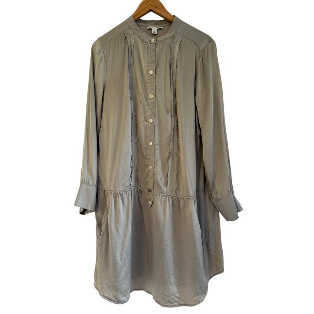 Banana Republic Petite 12P 100%‎ Silk Grey Fringed Drop Waist Tunic Dress